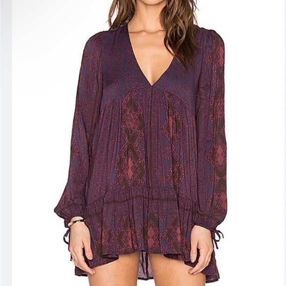 Free People Purple and Red Patterned Tunic Top - Picture 1 of 6